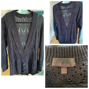 Black knit button cardigan sweater